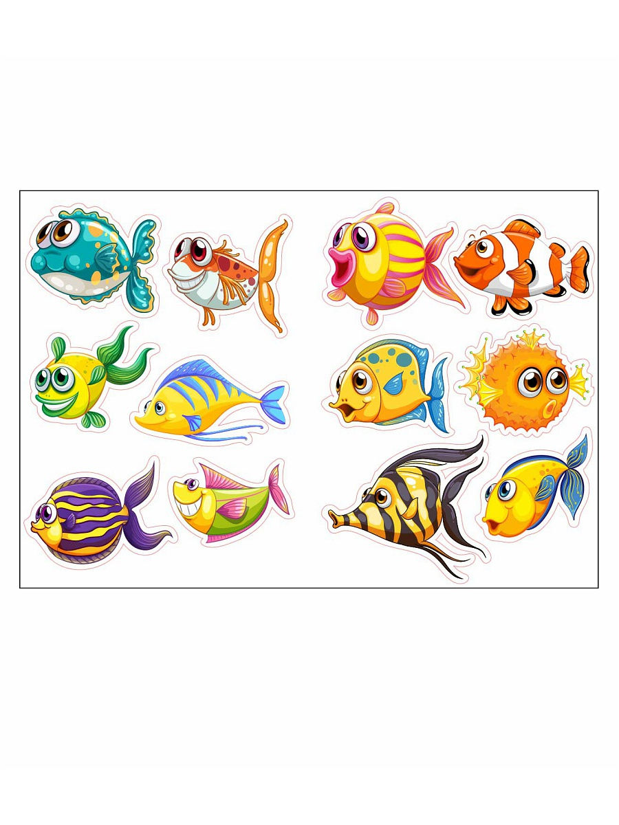 Наклейки декоративные "Очаровательные рыбки", 44х30см, 12 рыбок на 1 листе